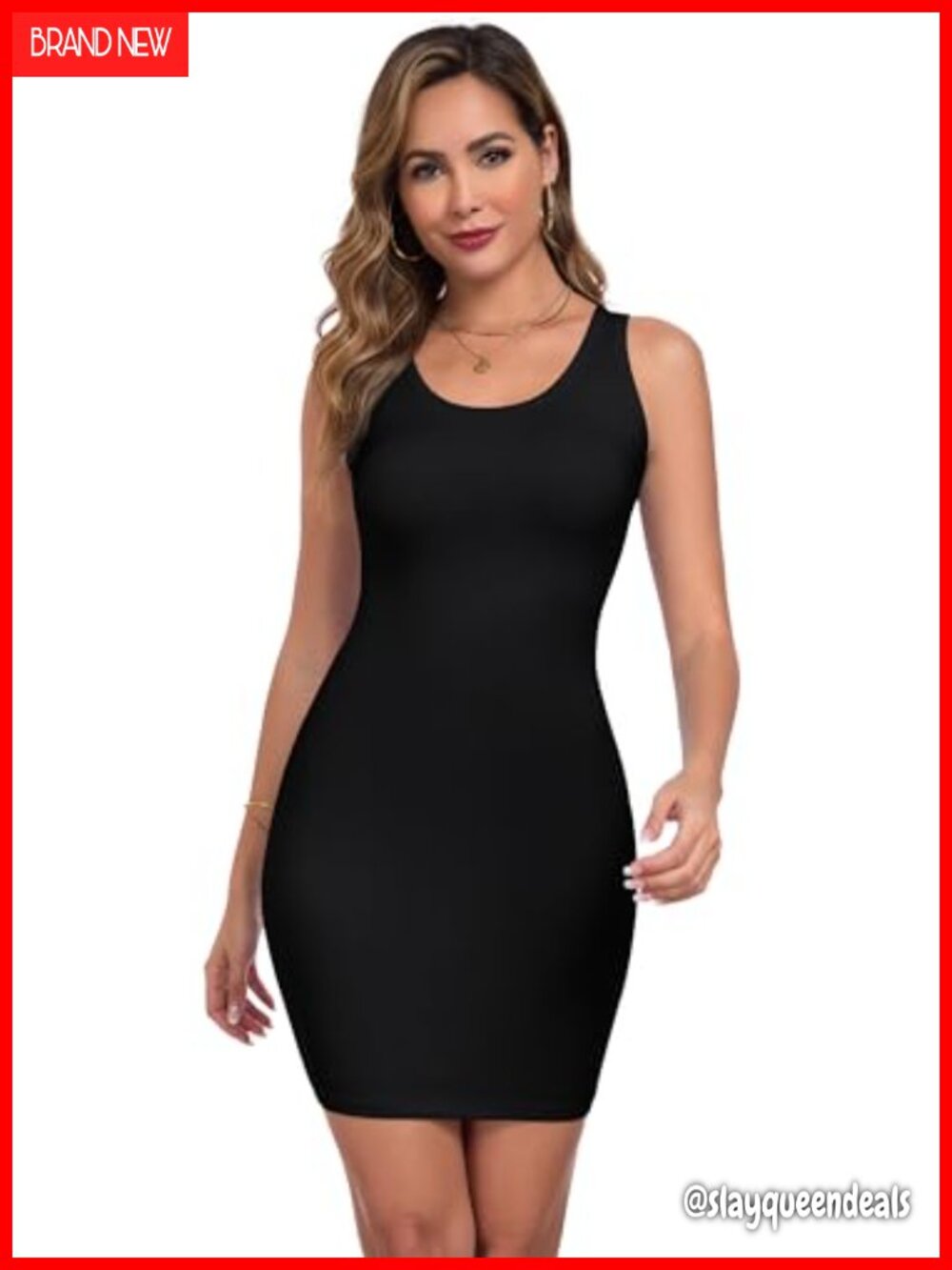 Women's Ribbed Sleeveless Mini Tank Dress Bodycon Slim Fit Crew Neck Summer